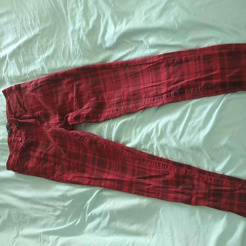 YMI Plaid Red and Black High Waisted Skinny Jeans